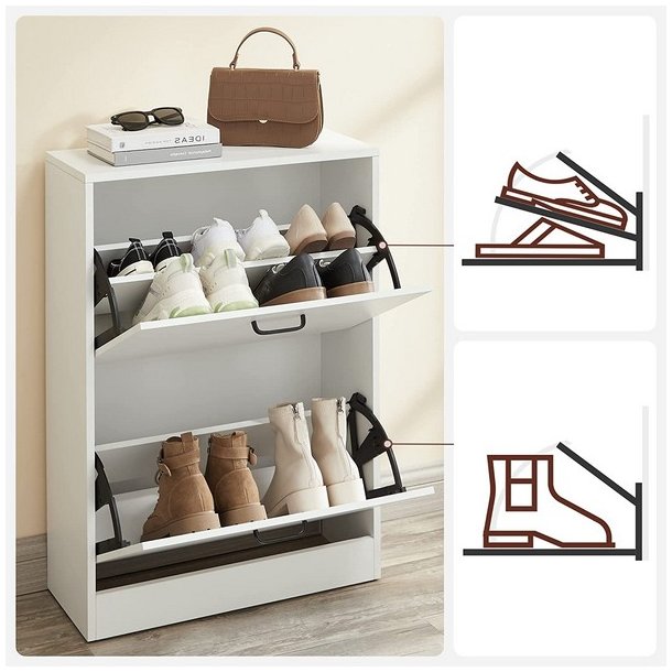 Skoskab med 2 skuffer - skoreol med 2 rum - hvid