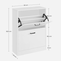 Skoskab med 2 skuffer - skoreol med 2 rum - hvid