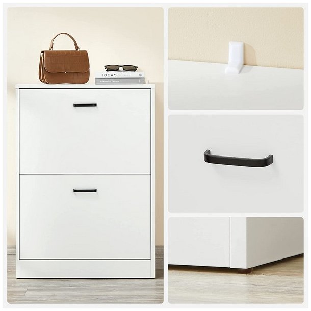 Skoskab med 2 skuffer - skoreol med 2 rum - hvid