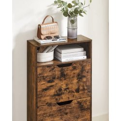 Skoskab med 2 skuffer - skoreol med 2 rum - rustik brun