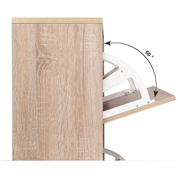 Skoskab med 3 skuffer - skoreol med 3 rum - eg brun