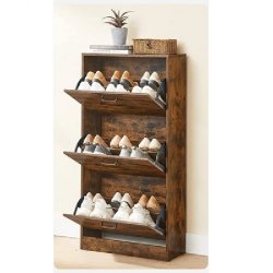 Skoskab med 3 skuffer - skoreol med 3 rum - rustik brun