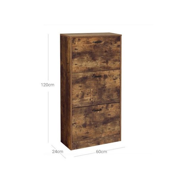 Skoskab med 3 skuffer - skoreol med 3 rum - rustik brun