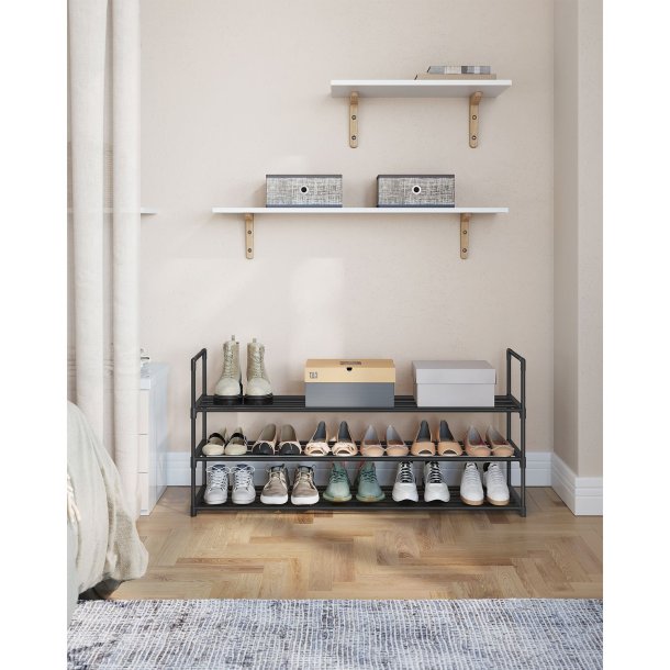 Skoreol - skostativ i sort metal med 3 hylder - 116 x 30 x 55