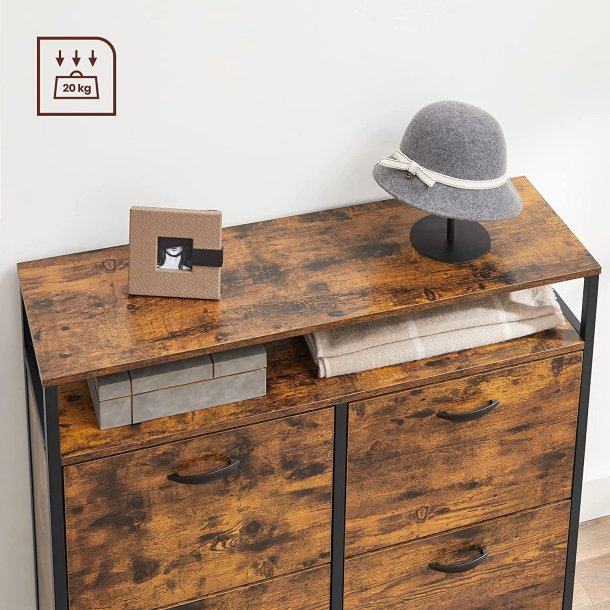 Skoskab med 4 rum - skoreol med 4 skuffer - rustik brun