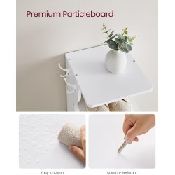 Skoreol med 7 hylder - smal skostativ med knager - hvid