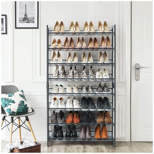 Skoreol med 8 hylder - s�t med 2 x 4 skohylder - gr� metal