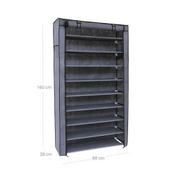 Skoreol med 10 hylder til 40 sko - 160 x 88 x 28 cm - gr�