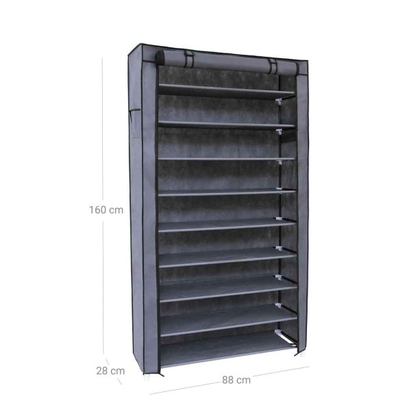 Skoreol med 10 hylder til 40 sko - 160 x 88 x 28 cm - gr�