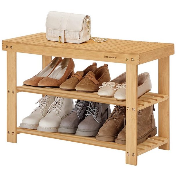 Siddeb�nk i bambus - skoreol og skostativ - 70 x 28 x 45