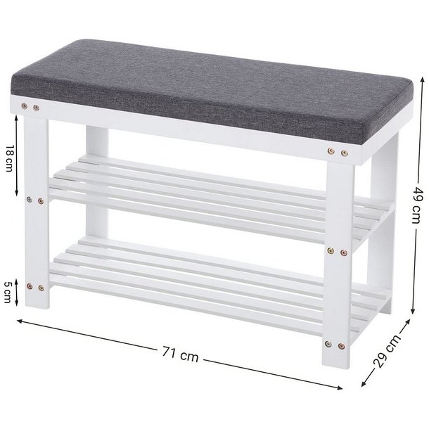 Siddeb�nk i bambus - skoreol og skostativ  - hvid 71 x 29 x 49