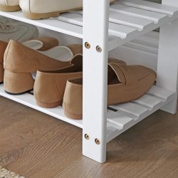 Siddeb�nk i bambus - skoreol og skostativ  - hvid 71 x 29 x 49