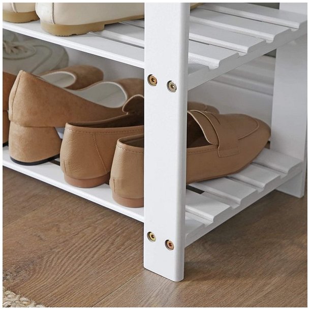 Siddeb�nk i bambus - skoreol og skostativ  - hvid 71 x 29 x 49