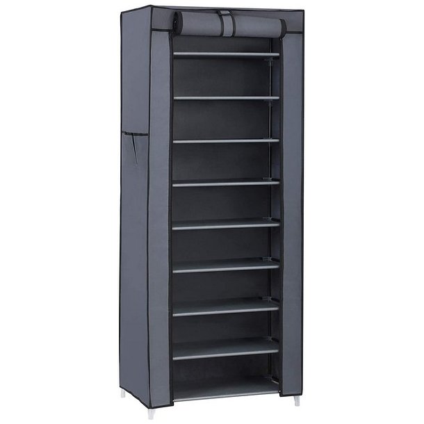 Skoskab med 10 hylder til 27 sko - 160 x 58 x 28 cm - gr�