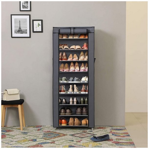 Skoskab med 10 hylder til 27 sko - 160 x 58 x 28 cm - gr�
