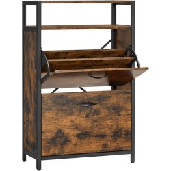 Skoskab med 2 rum - skoreol med 2 skuffer - rustikt brunt