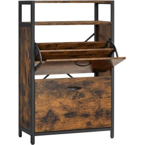 Skoskab med 2 rum - skoreol med 2 skuffer - rustikt brunt