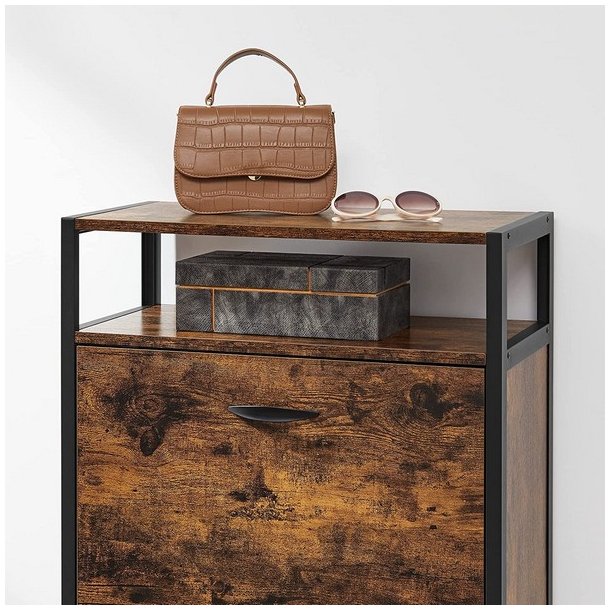 Skoskab med 2 rum - skoreol med 2 skuffer - rustikt brunt