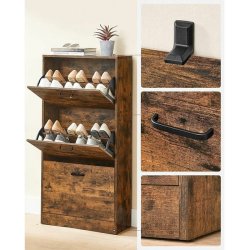 Skoskab med 3 skuffer - skoreol med 3 rum - rustik brun