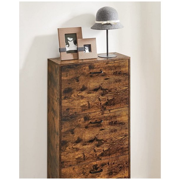 Skoskab med 3 skuffer - skoreol med 3 rum - rustik brun