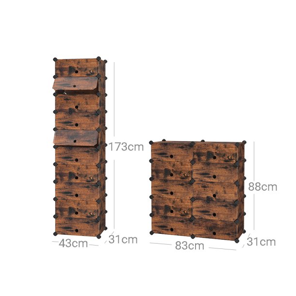 Skoskab i plast - rektangul�rt opbevaringsskab med 10 rum - rustik brun