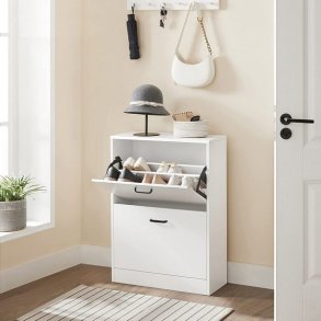 Skoskab med 2 skuffer - skoreol med 2 rum - hvid