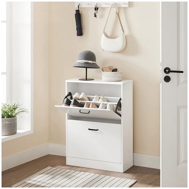 Skoskab med 2 skuffer - skoreol med 2 rum - hvid