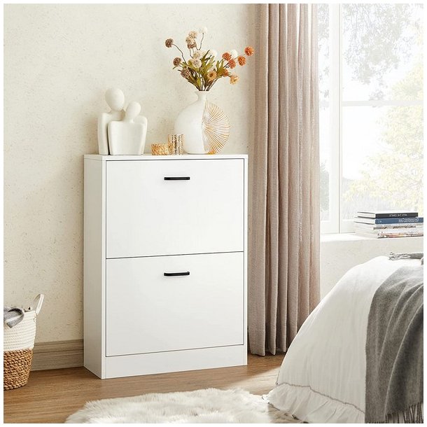 Skoskab med 2 skuffer - skoreol med 2 rum - hvid