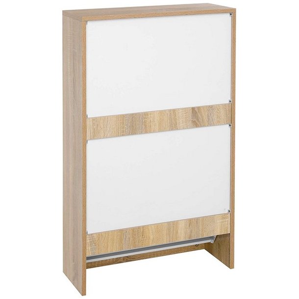 Skoskab med 2 skuffer - skoreol med 2 rum - hvid og brun