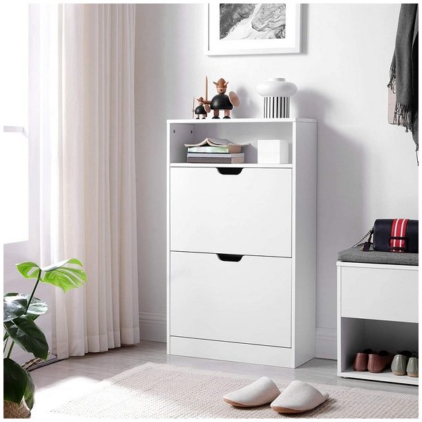 Skoskab med 2 skuffer - skoreol med 2 rum - hvid