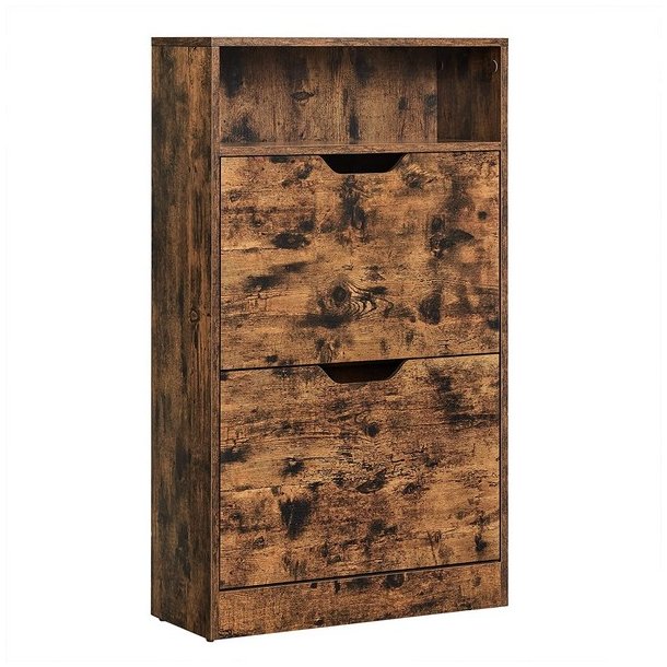 Skoskab med 2 skuffer - skoreol med 2 rum - rustik brun