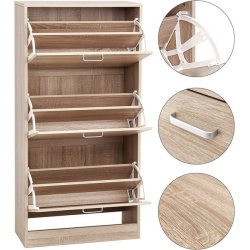 Skoskab med 3 skuffer - skoreol med 3 rum - eg brun