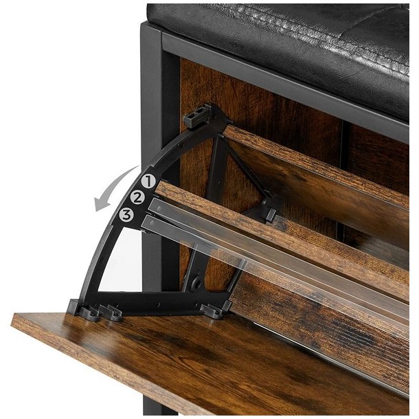 Skob�nk med skoskab til sko - polstret siddeb�nk - rustik brun