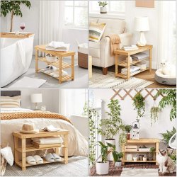 Siddeb�nk i bambus - skoreol og skostativ - 70 x 28 x 45