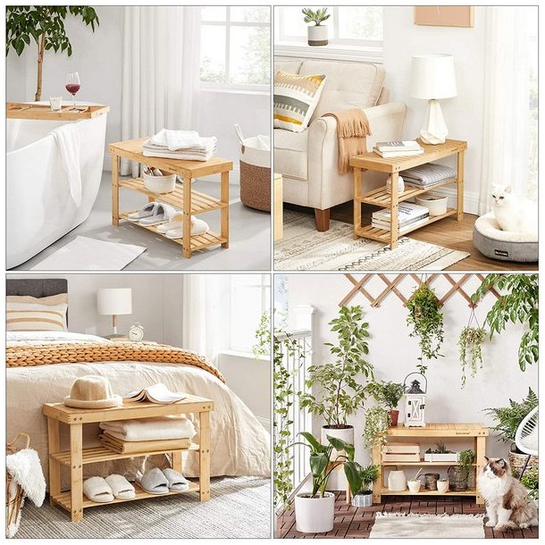 Siddeb�nk i bambus - skoreol og skostativ - 70 x 28 x 45