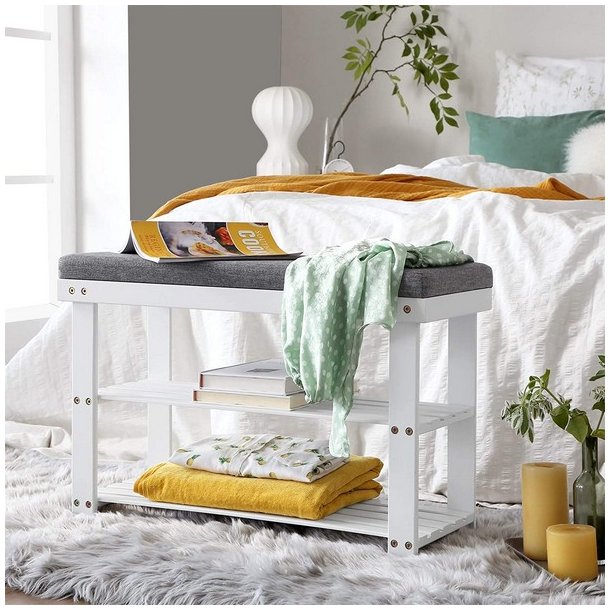 Siddeb�nk i bambus - skoreol og skostativ  - hvid 71 x 29 x 49