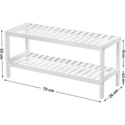 Skoreol i bambus med 2 hylder - hvidt skostativ 70 x 33 x 26