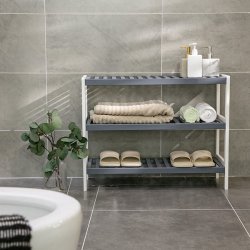 Skoreol i bambus med 3 hylder - hvid og gr� 70 x 55 x 26