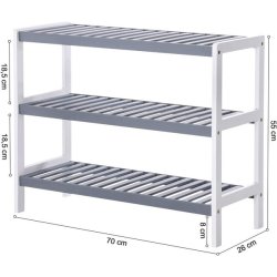 Skoreol i bambus med 3 hylder - hvid og gr� 70 x 55 x 26