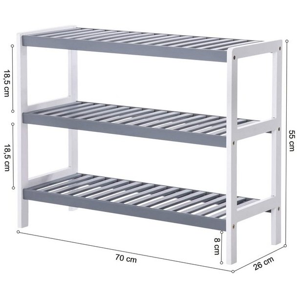 Skoreol i bambus med 3 hylder - hvid og gr� 70 x 55 x 26