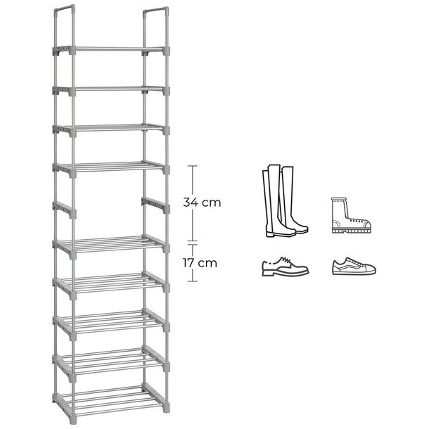 Skoreol - delbart skostativ med 10 hylder - gr� 45 x 30 x 174