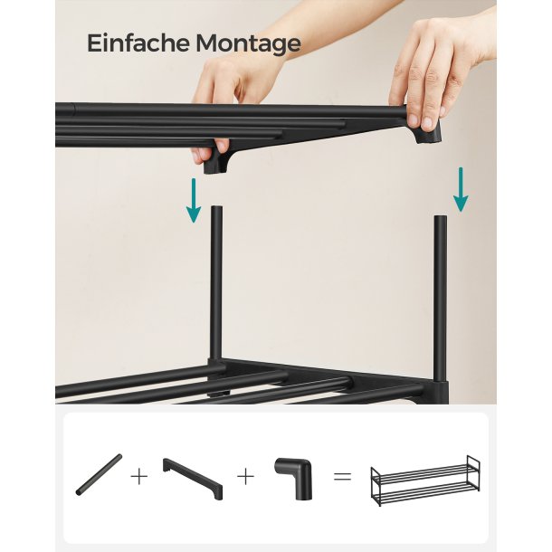 Skoreol - skostativ i sort metal med 3 hylder - 116 x 30 x 55