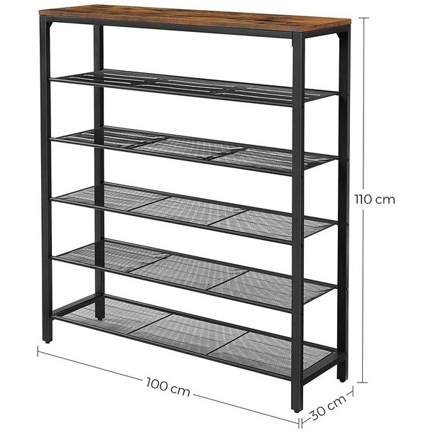 Skoreol med 5 hylder - skostativ med skohylder - rustik brun