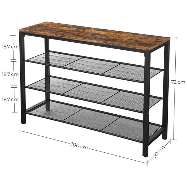 Skoreol med hylder til sko - reol med skohylder - rustik brun