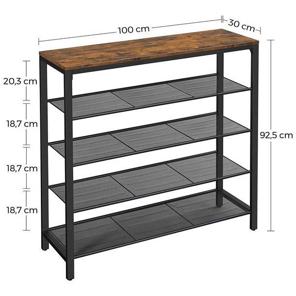 Skoreol med hylder til sko - reol med skohylder - rustik brun