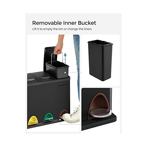 Pedal skraldespand - pedalspand med l�g - 24L (3x8L) sort metal