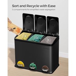 Pedalspand - skraldespand med l�g - 45L (3x15L) sort metal