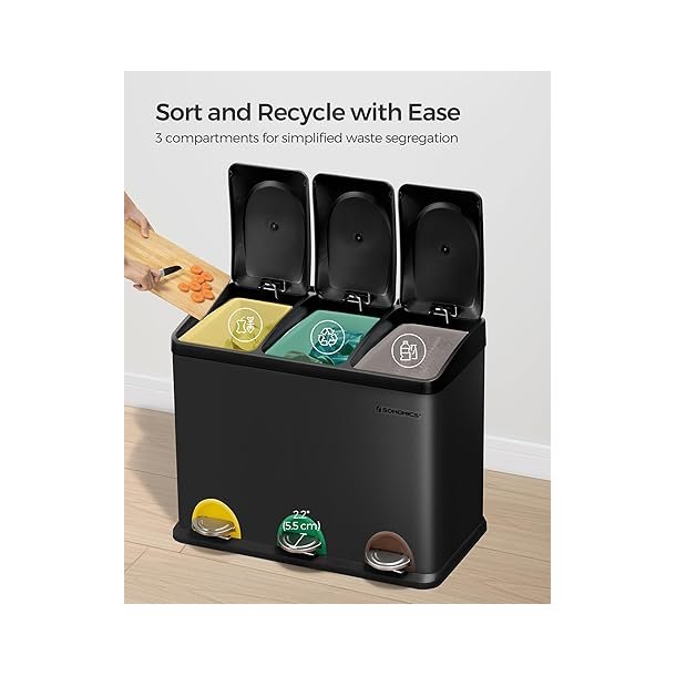 Pedalspand - skraldespand med l�g - 45L (3x15L) sort metal