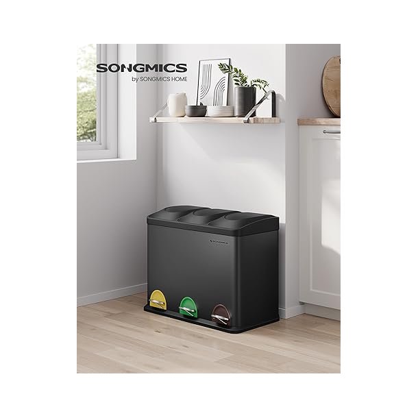 Pedalspand - skraldespand med l�g - 45L (3x15L) sort metal