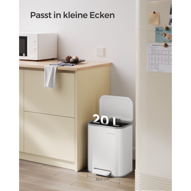Skraldespand 20 liter - pedalspand med soft close l�g - hvid